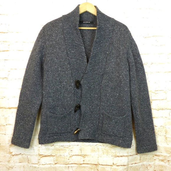 Bespoken Shawl Cardigan Sweater Mens M Gray Horn Buttons 2011 Preppy Grandpacore - Picture 1 of 16